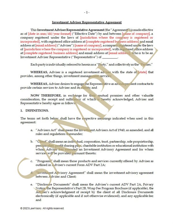 Investment Adviser Representative Agreement - Image 2
